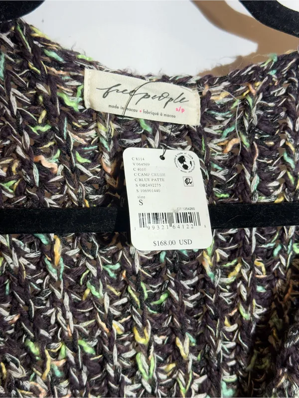 NWT Free People Flea Market Neon Sand Colorblock Cropped Chunky Cardi Size S - Image 7