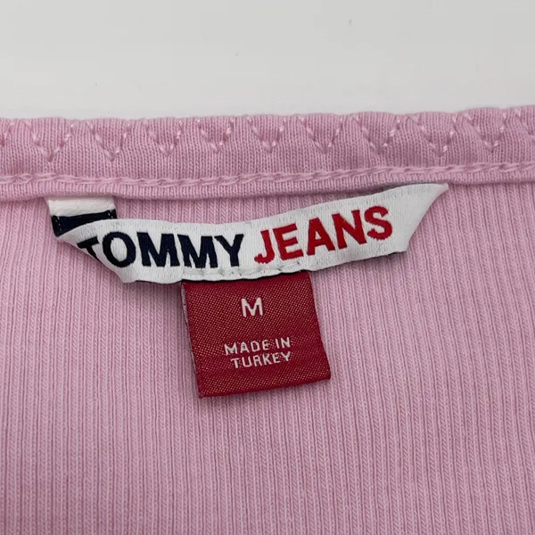 Tommy Jeans Crop Top Women‎ Medium Pink Ribbed Y2K Girly Preppy Ballet Pastel - Image 6