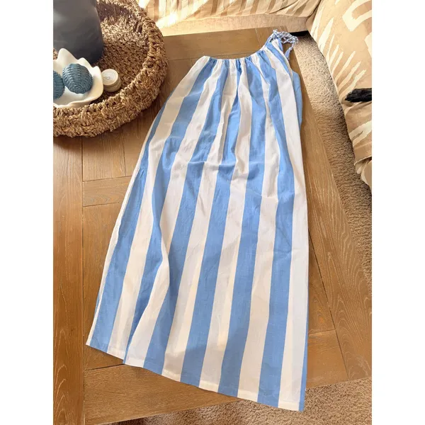 Loft Beach One Shoulder Maxi Dress Womens‎ Blue White M - Image 2