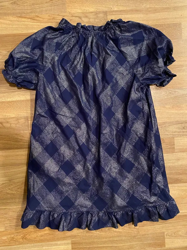Hill House Katherine Iridescent Blue Plaid Ruffle-Hem Mini Dress — Size M - Image 4