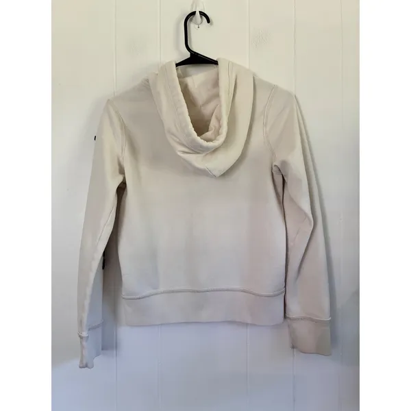 Abercrombie & Fitch Women Cream Full Zip Hoodie Logo Sleeve Vintage 1892 Large - Image 3