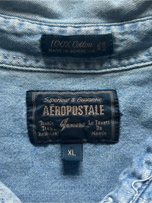 Aeropostale 100% Cotton Boxy Oversized Denim Button Cut Off Shirt Size XL - Image 7