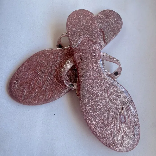 Jack Rogers Women's Pink and Rose Gold Sparkle‎ Georgica Jelly Sandal Size 9 - Image 5