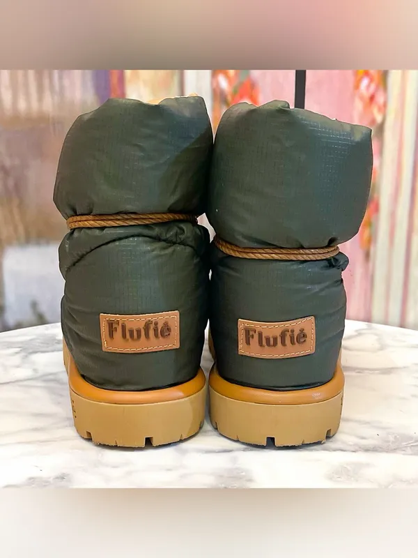 Flufie Classic Down Pillow Boot Khaki 38 EUC Green Size 7 - Image 11