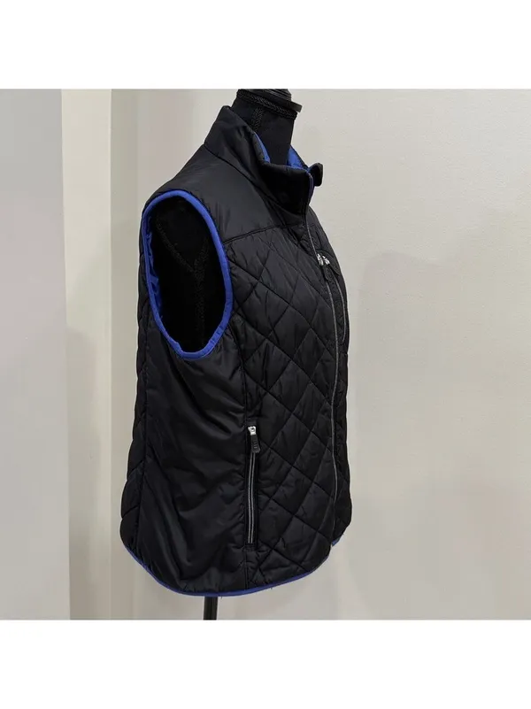 Lands end women’s medium black with blue trim puffer vest size M - Image 4