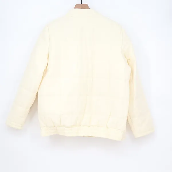 Cream Quilted Zip Up Mock Neck Jacket Womens Large Ivory Puffer Elastic Hem - Image 4