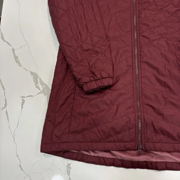 LL Bean Parka Jacket Womens Size XL Fleece Lined Primaloft Quilted Hooded Maroon - Image 2