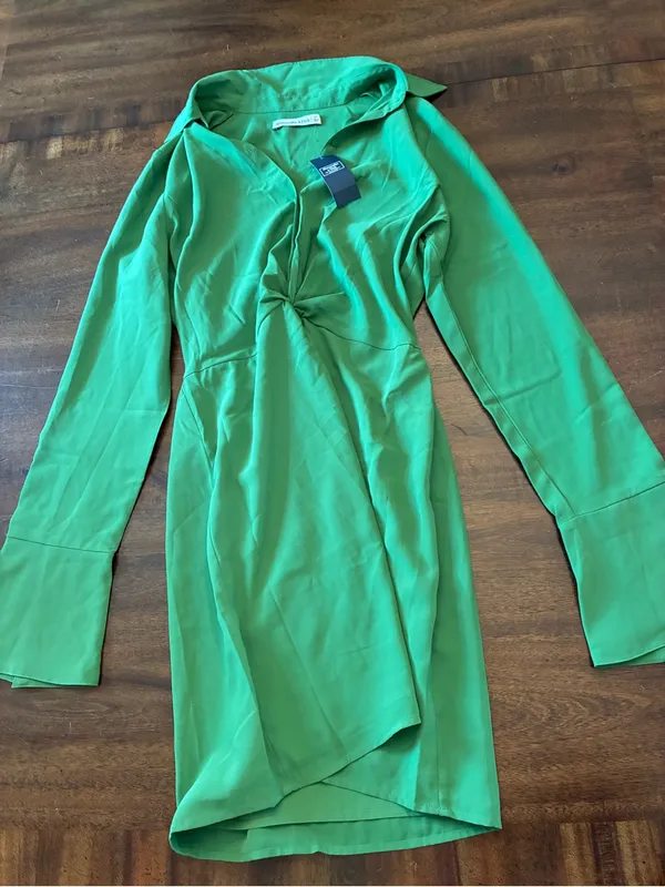 Abercrombie & Fitch Dress Small Tall Long Sleeve Twist Front Mini Green NWT New - Image 2