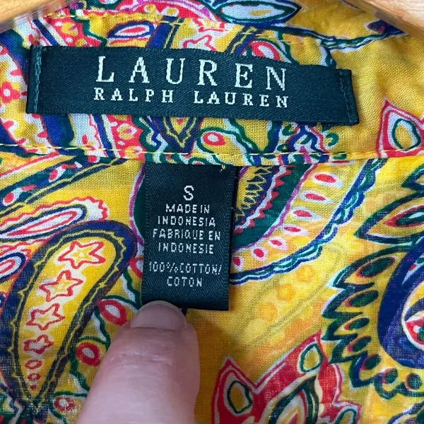 Lauren Ralph Lauren Women's Vintage Yellow Paisley Button Down Shirt Size S - Image 5