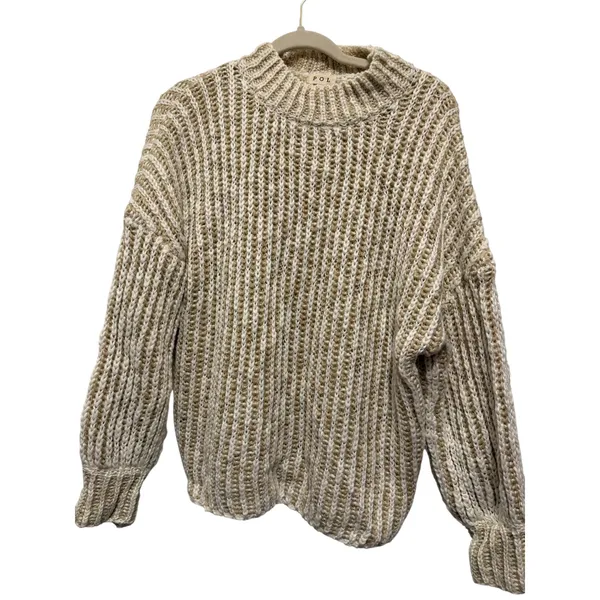 POL Women's Chunky Knit Mock Neck Sweater Beige Tan Ivory Size‎ S - Image 2