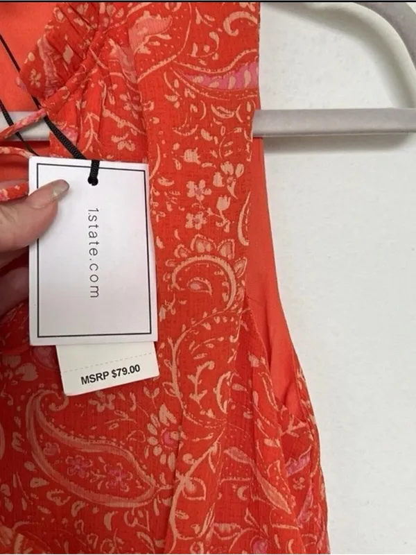 NEW Anthropologie Paisley tiered Mini Dress Sleeveless XSMALL Orange pink - Image 7