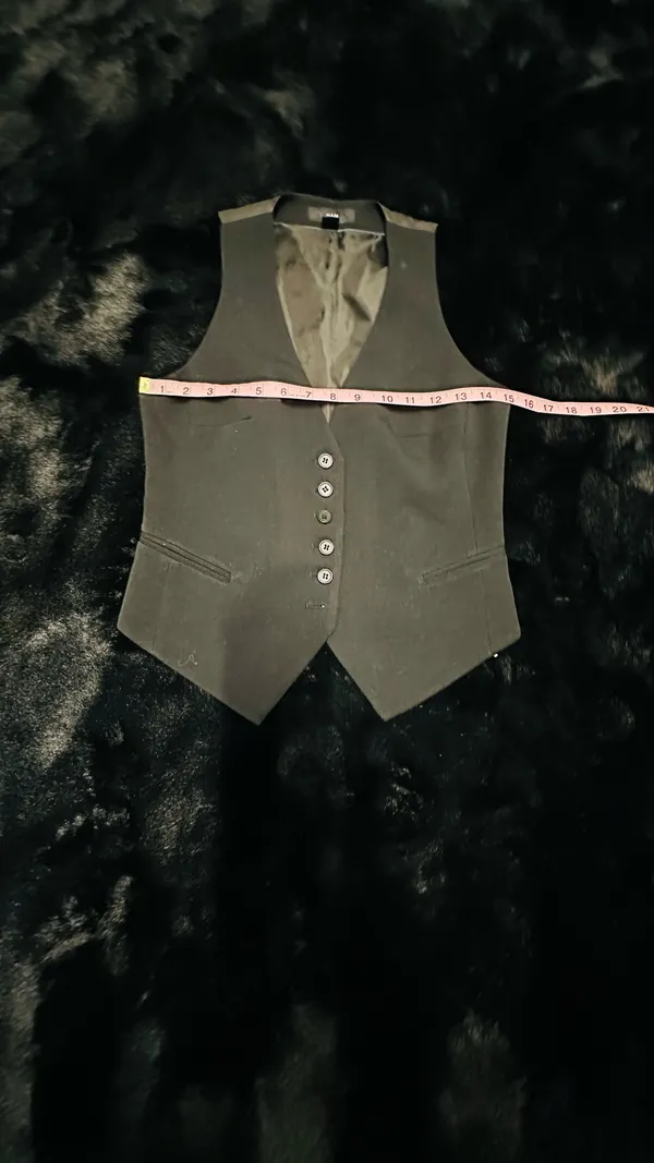 H&M Black Tailored Vest Waistcoat Size US 4 EUR 34 Button Front Adjustable Back Classic Fit - Image 2