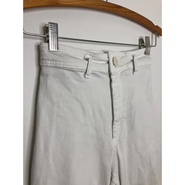 Zara High Rise Jeans Womens 0 White Excellent Raw Hem Wide Leg Denim - Image 2