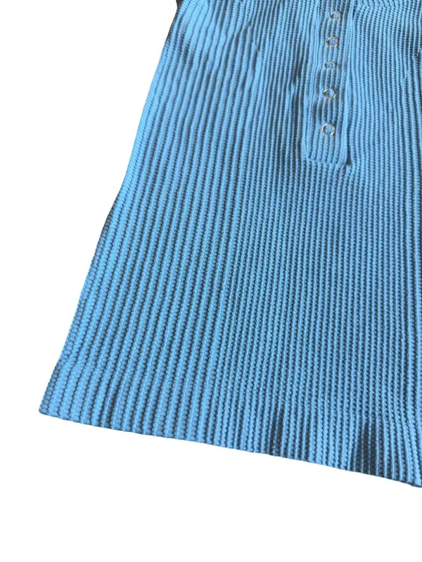 Intimately Free People Blue Henley Tank Top Stretchy Textured Fitted Medium NWT - Image 2