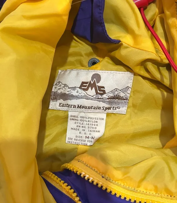 Eastern Mountain Sports Vintage Men’s Rain Jacket Medium Blue Yellow Waterproof Breathable - Image 6