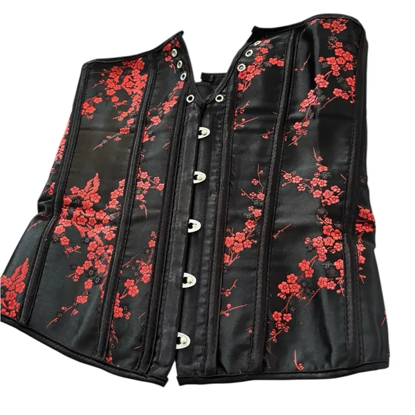 Black Red Lace Up Corset Bustier W/Boning M Gothic Whimsygoth Grunge Rock N Roll - Image 2