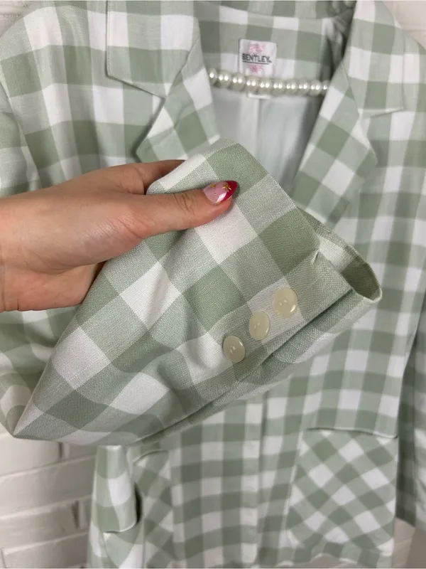 JR Bentley Green Check Gingham Plaid Blazer Size 14 - Image 6