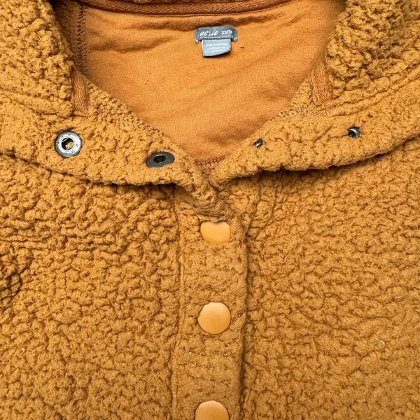 Aerie Sherpa Fleece Snap‎ Pullover Sweater Womens XS Brown Teddy Cabin Cozy - Image 2