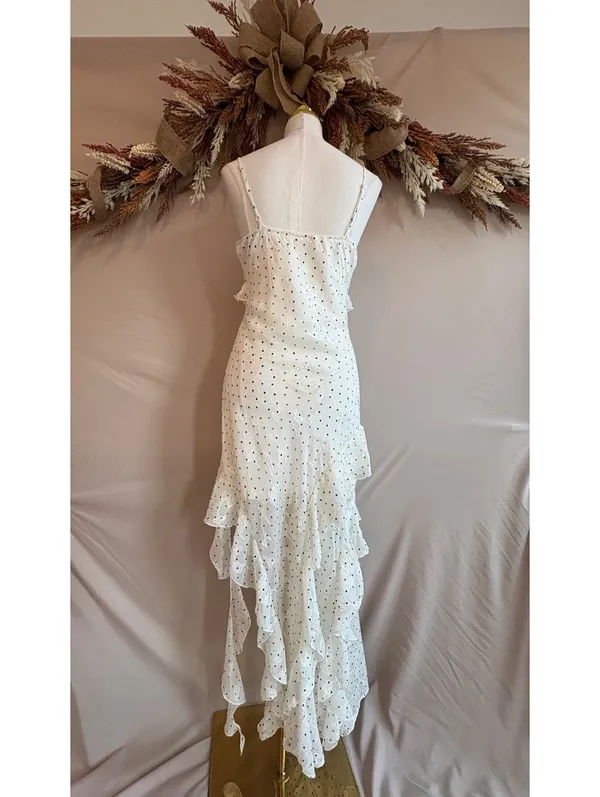 White Polka Dot Ruffle Maxi Dress with Spaghetti Straps Size M - Image 5