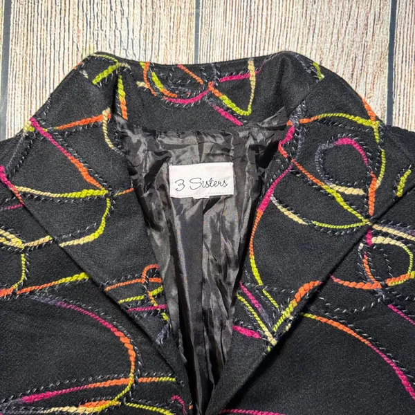 VTG 90s 3‎ Sisters Abstract Open Blazer 3D Stitching Embroidered Womens L USA - Image 4