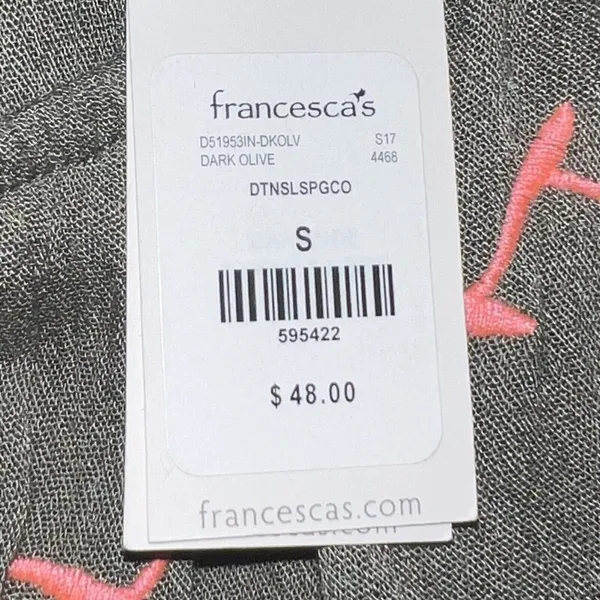 Francesca'S Miami Olive‎ Green Coral Embroidered Maxi Off The Shoulder Dress New - Image 8