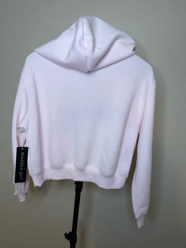 Madden Girl Women's Pink Zip-Up Cropped Hoodie with Floral Detail - Image 3