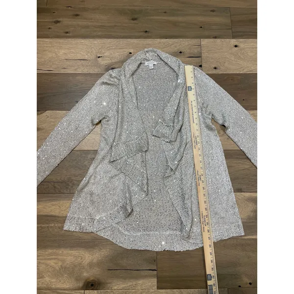 Boston Proper Open‑Knit Sequin Wrap Size M Beige Champagne Lightweight Layer - Image 3