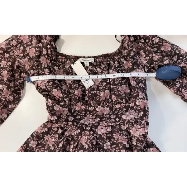 Francescas Brown Pink Floral Tie Back Balloon Sleeve Top Size‎ Small NWT $46 - Image 5