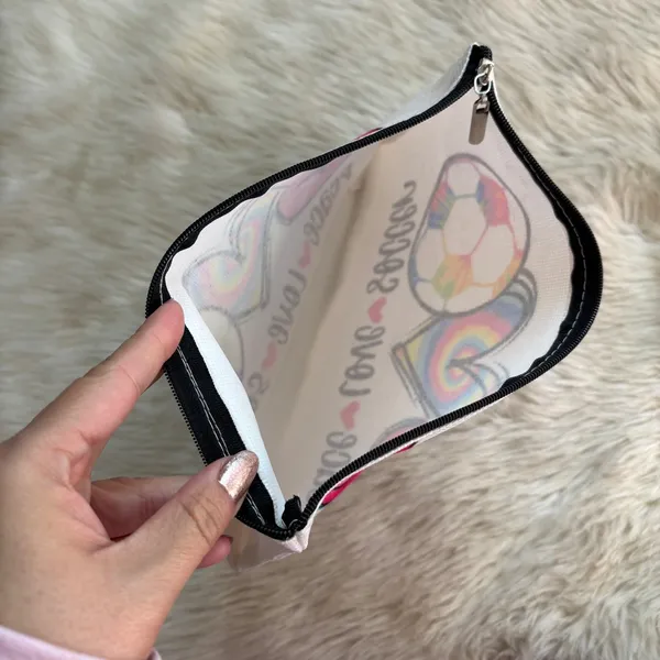 Peace Love Soccer Rainbow Graphic Zip Pouch White - Image 3