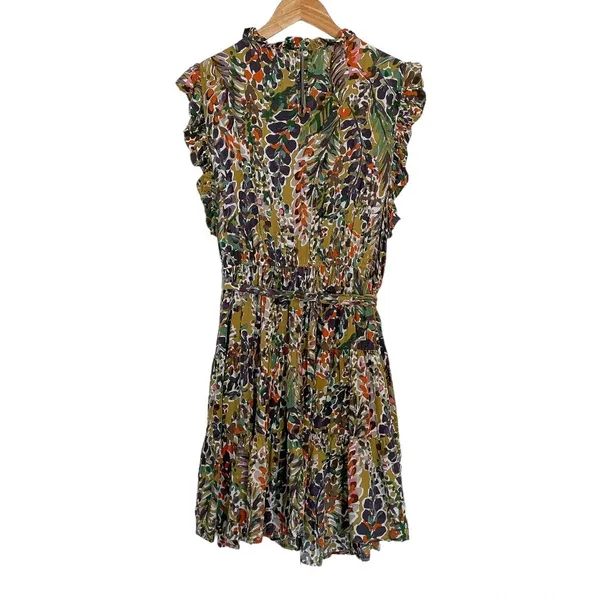 Jodifl Floral Mini Dress Sz 1X Ruffle Tiered Belted Waist Earthy Boho - Image 4