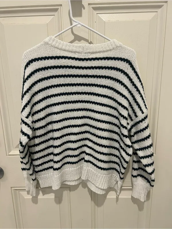 Pink Clover Cream & Black Striped Scoopneck Sweater - Image 4