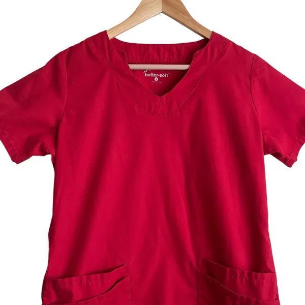 Butter Soft Women Scrub Top S Red Medical Uniform‎ Nurse Workwear Dental Casual - Image 4