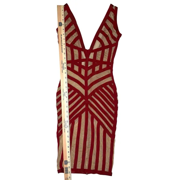 HOUSE OF CB London Genevieve Crimson Bandage And Beige Mesh‎ Dress - Image 12