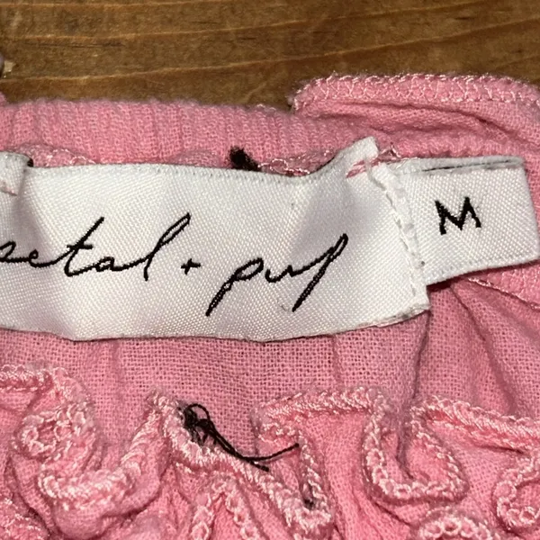 Woman’s Petal & Pup Pink Off-the-Shoulder Smocked Ruffle Mini Dress Size Medium - Image 7