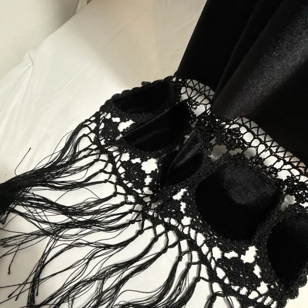 Vintage Black Velvet & Lace Scarf 21”x93” Formal Drape Wrap - Image 5