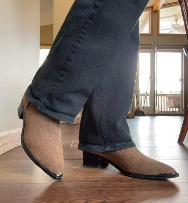 Brown Crocodile-Patterned Marc Fisher Ankle Boots - Image 6