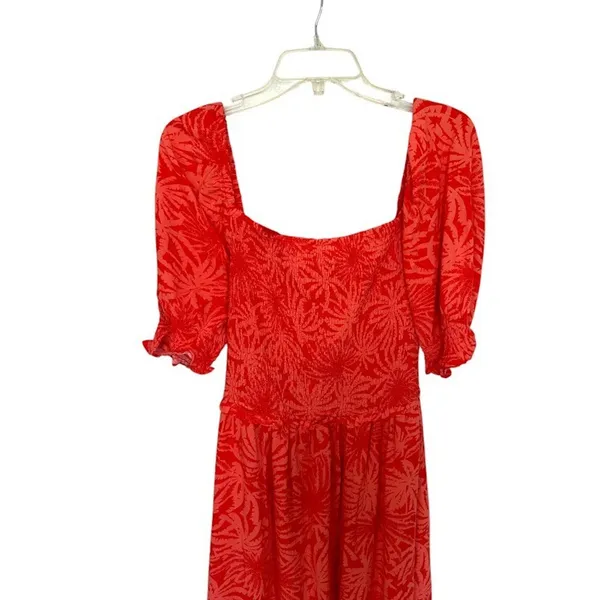 Betsey Johnson Maxi Dress‎ Large Orange Palm Leaf Print Tropical Tiered Smocked - Image 3