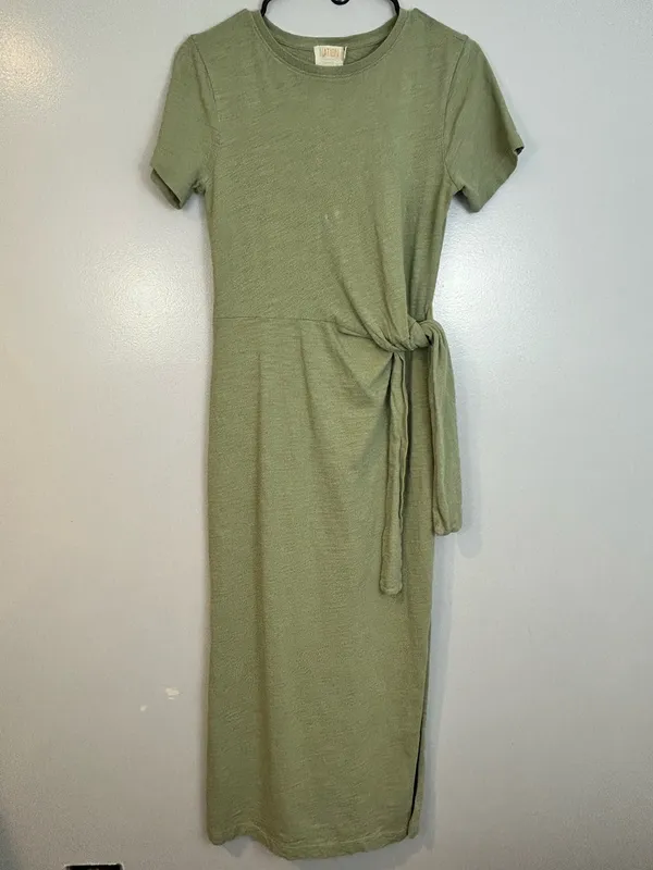 Nation LTD Lavi Tie Front Sage Green Cotton Maxi T-Shirt Dress Size XS - Image 9