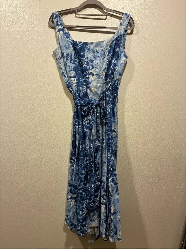 Reformation Blue Linen Tie-Dye Midi Dress M - Image 7