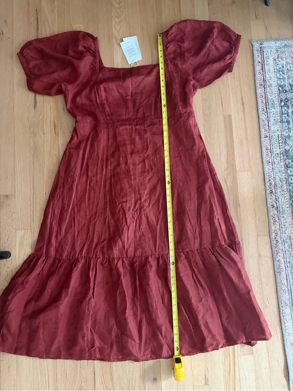New Garnet Hill Linen Puff Sleeve Midi Dress Marsala tiered burgundy XL - Image 4