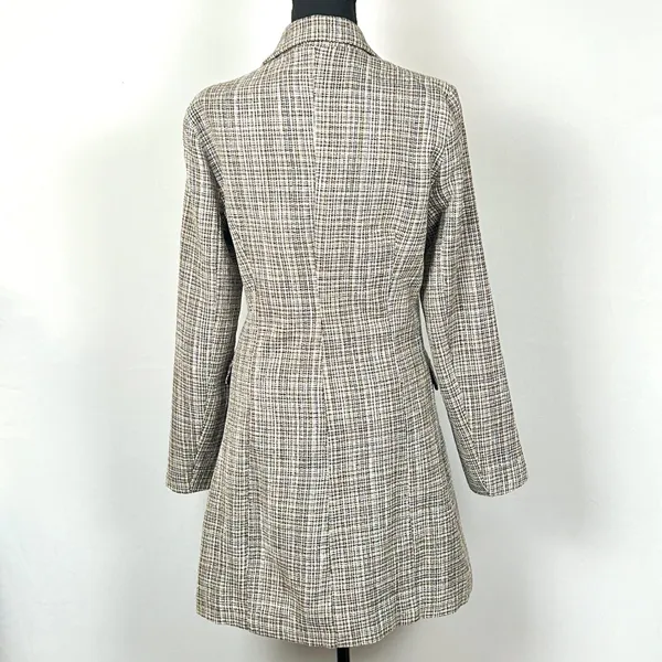 Lulus Double Breasted Tweed Coat Womens Medium Wool Blend‎ Brown Plaid Academia - Image 2