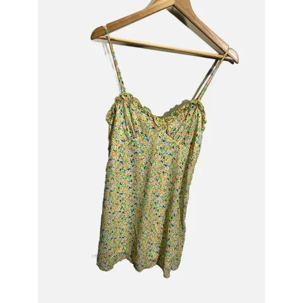 Wild Fable Womens Floral Mini‎ Dress Green Orange Pink Smocked Back M Cottage - Image 3