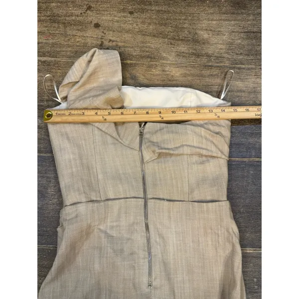 Zara Asymmetric Pencil Dress Slip‎ Midi Camel Taupe Beige Size XS Linen Feel - Image 12