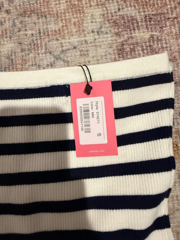 Edikted Maxi Navy White Stripe Knit Dress - Image 3