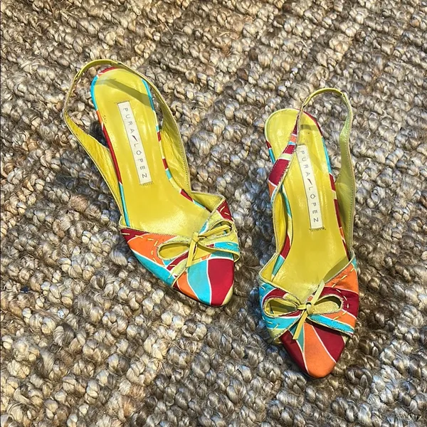 Pura Lopez 90s Vintage Pucci Inspired Sling Back Kitten Heels Size 36 - Image 3