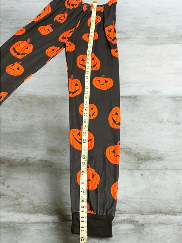 Women's Black Pumpkin Pajama Set with Orange Print - Image 5