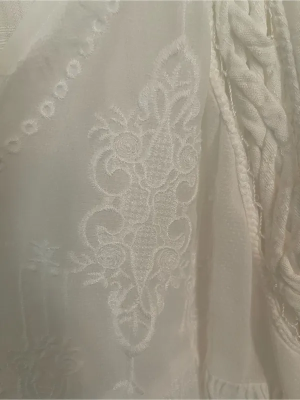 Free People Ivory V-Neck Button Front Lace Peasant Blouse - Image 2