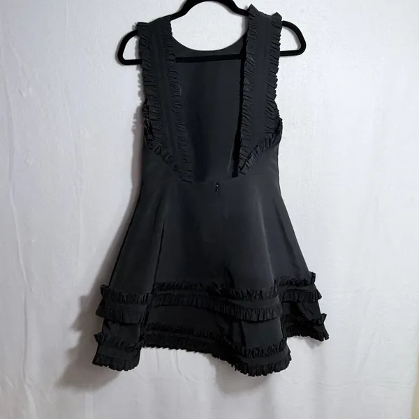 Alexis Black Ruffled Trim Sleeveless Open Back Fit & Flare Mini Dress Size L - Image 2
