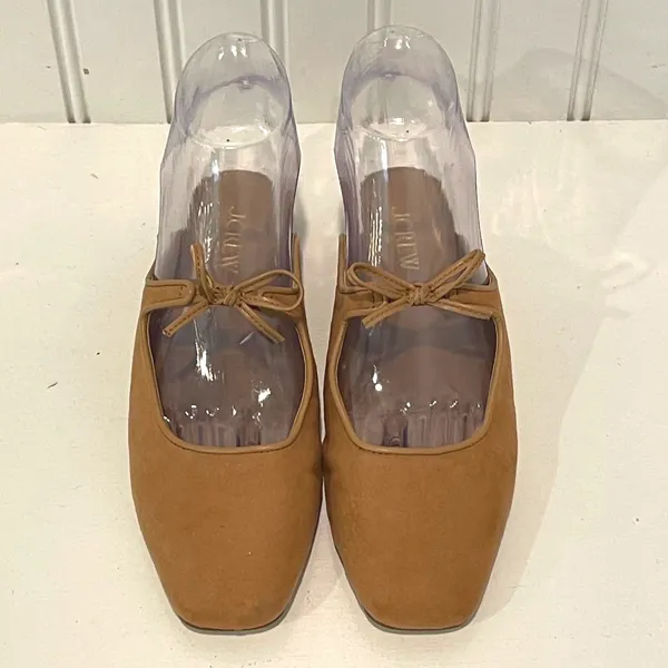 J.Crew Mary Jane Mules Womens 6 Tan Suede Square Toe Bow Balletcore Flat CL331 - Image 4
