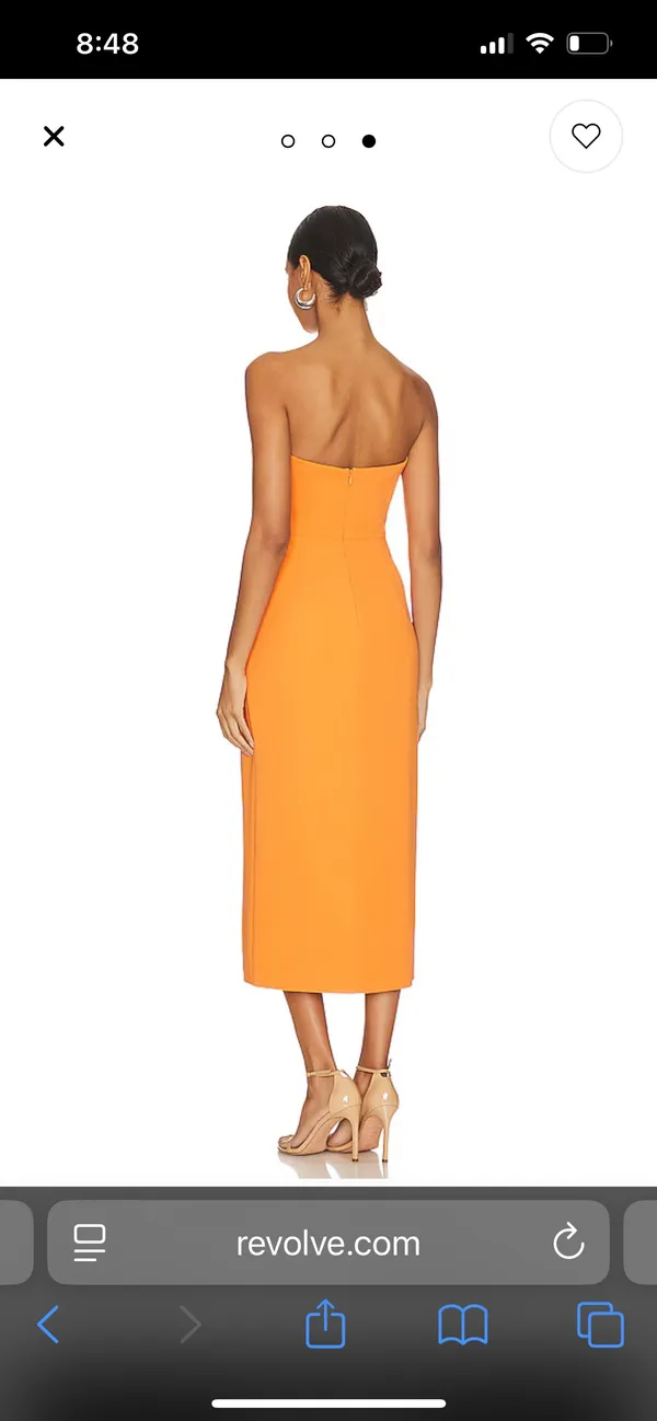 Bardot Orange Strapless Midi Dress - Image 3